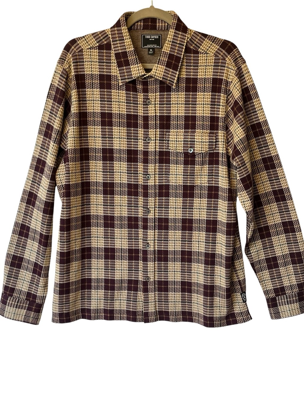Todd Snyder button up shirt XL Houndstooth Glencheck Plaid Raisin Cotton Mens